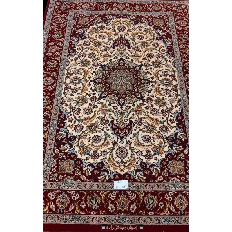 "Shop high-quality Isfahan Persian rug online, crafted with wool and silk. Ideal for living room decor, this 5.4x3.4 feet area rug offers elegance and durability."