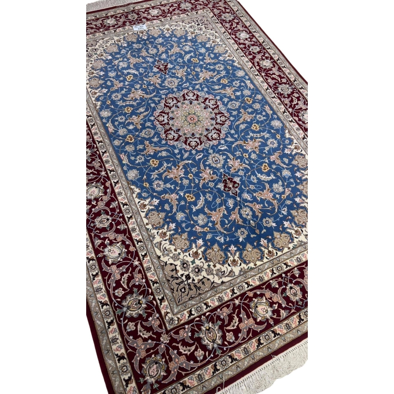 Hand-knotted Persian rug from Isfahan with red and blue classic design