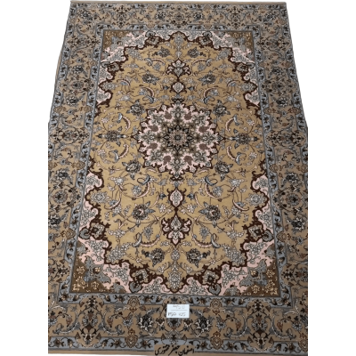 Hand-knotted wool and silk Persian area rug from Isfahan