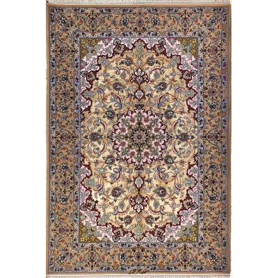 Persian area rug with cream medallion design, 150x105 cm
