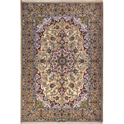 Persian area rug with cream medallion design, 150x105 cm
