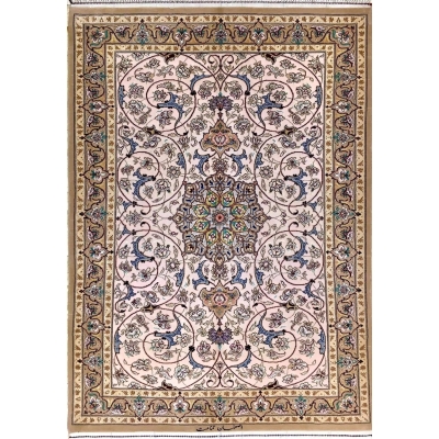 "Elegant handmade Persian rug with intricate floral motifs, perfect for small spaces."
