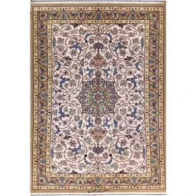 "Elegant handmade Persian rug with intricate floral motifs, perfect for small spaces."
