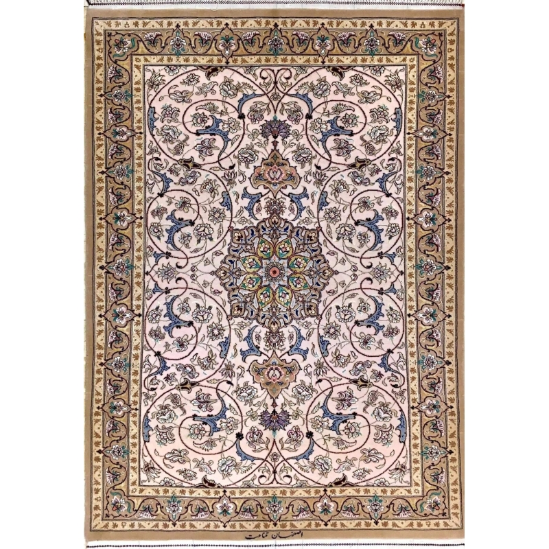 "Elegant handmade Persian rug with intricate floral motifs, perfect for small spaces."