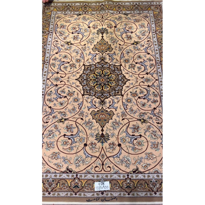 "Hand-knotted Isfahan Persian rug by Master Ghenaat featuring pastel floral patterns."