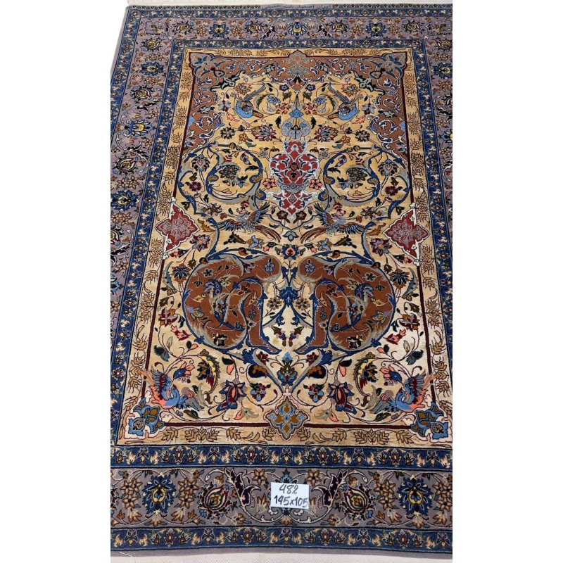 High-knot-density Persian Isfahan rug for sale.