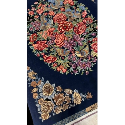 Traditional navy Persian rug from Isfahan showcasing elegant handcrafted design