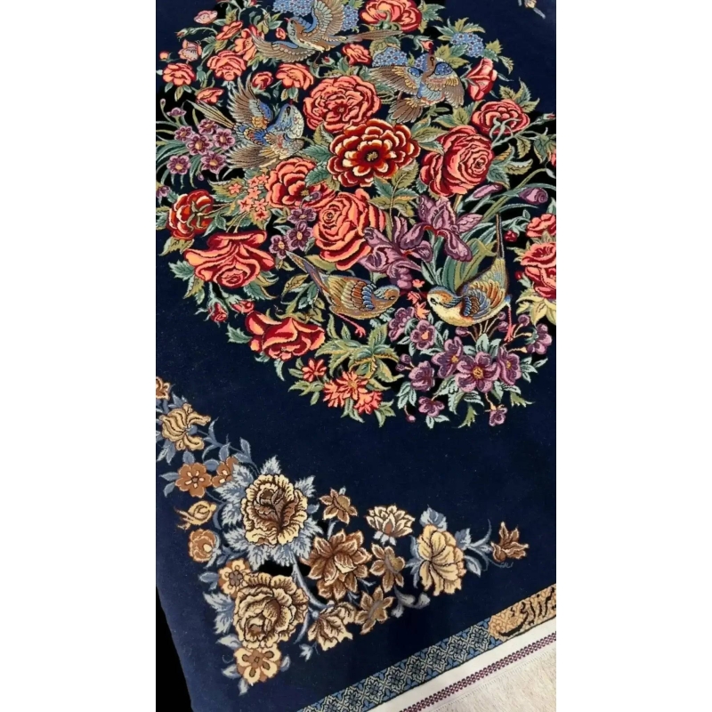 Traditional navy Persian rug from Isfahan showcasing elegant handcrafted design