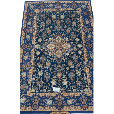 Luxury Persian rug for sale, handcrafted in Isfahan, Iran, 5 feet x 3.3 feet, wool and silk pile