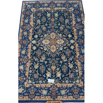 Luxury Persian rug for sale, handcrafted in Isfahan, Iran, 5 feet x 3.3 feet, wool and silk pile