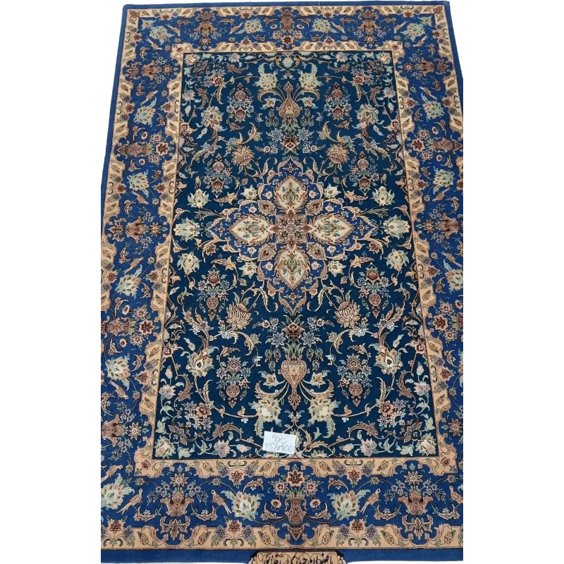 Luxury Persian rug for sale, handcrafted in Isfahan, Iran, 5 feet x 3.3 feet, wool and silk pile