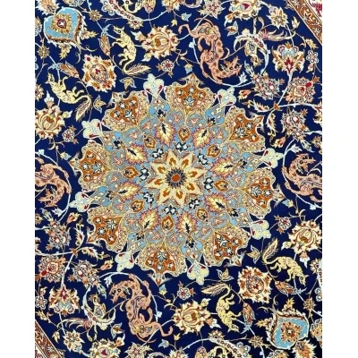 Luxury vintage Persian rug, handwoven with intricate floral and medallion patterns, available for sale.