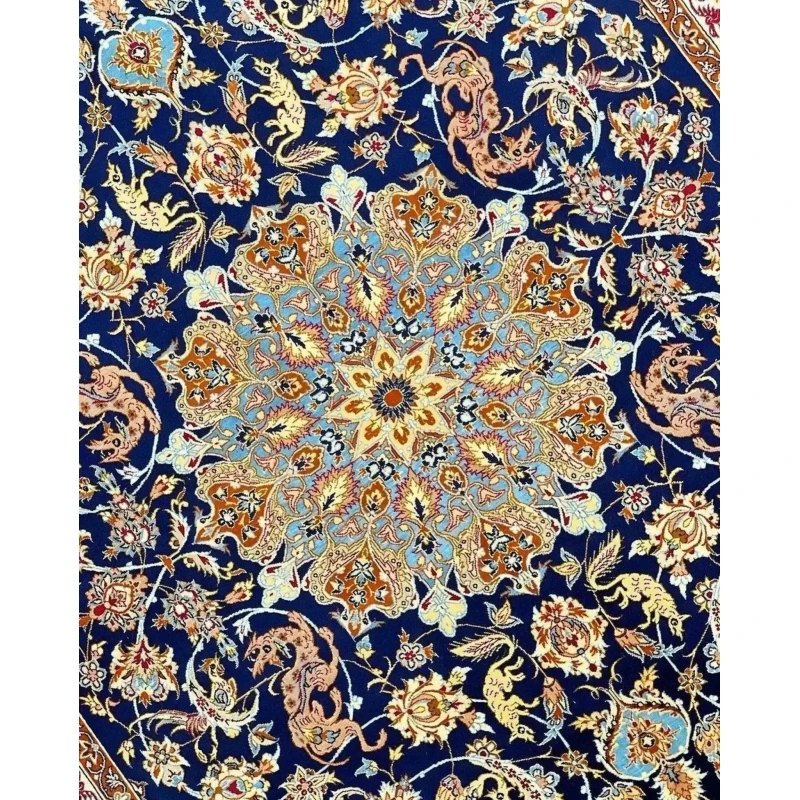 Luxury vintage Persian rug, handwoven with intricate floral and medallion patterns, available for sale.
