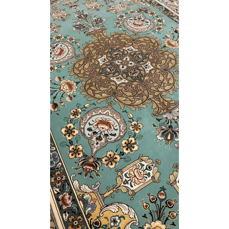 "Exclusive Handmade Persian Rug – Silk and Wool from Isfahan, 6.9 x 4.7 ft, High Knot Density."