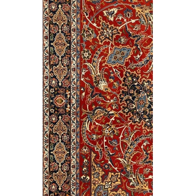 Luxury 5x3 red and blue Persian rug hand-knotted by Ahmad Shahabpour