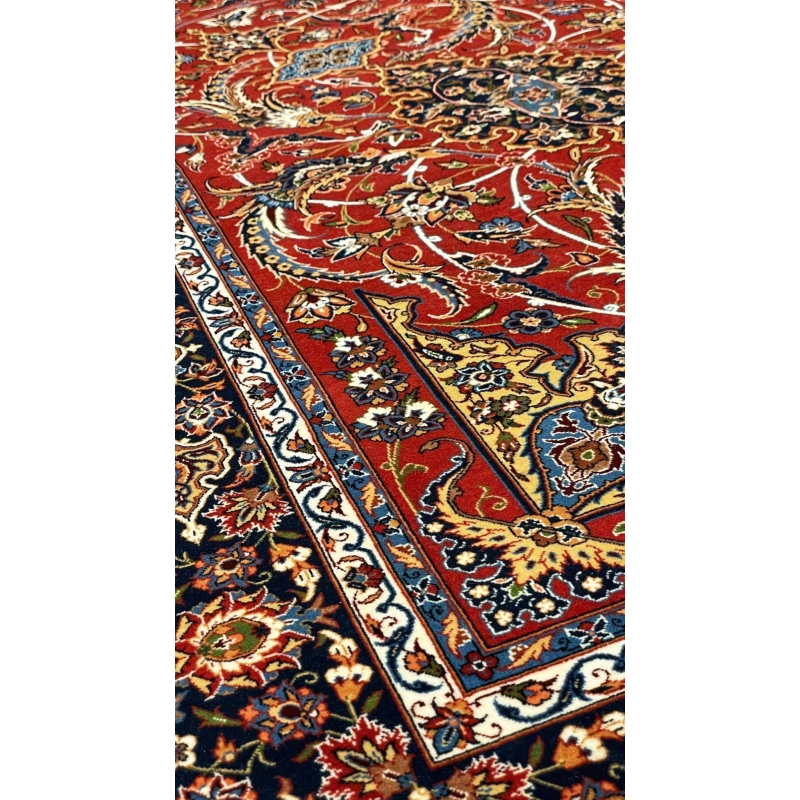 Handmade Persian rug with wool and silk by Grandmaster Ahmad Shahabpour