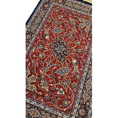 "Isfahan Persian rug for sale – Handwoven silk and wool masterpiece by Ahmad Shahabpour, 5.3x3.5 feet"