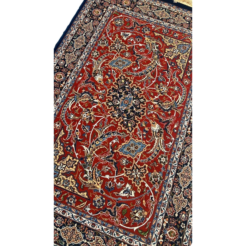 "Isfahan Persian rug for sale – Handwoven silk and wool masterpiece by Ahmad Shahabpour, 5.3x3.5 feet"