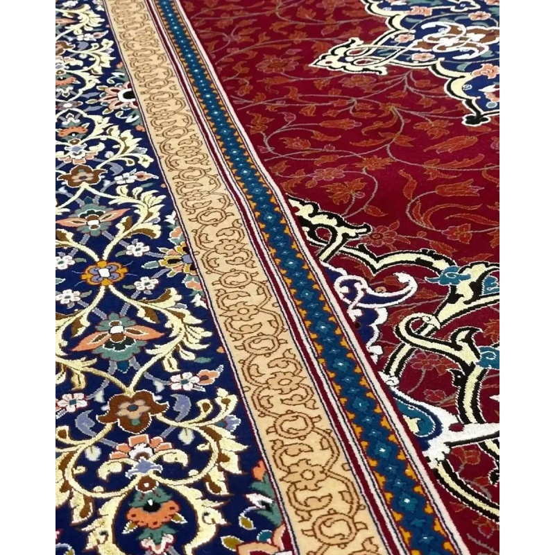 Luxurious Persian Rug by Ali Reza Haghighie - A detailed look at the central design of the Persian rug, emphasizing the harmony of colors and the high-quality knotting technique used by the artisan.