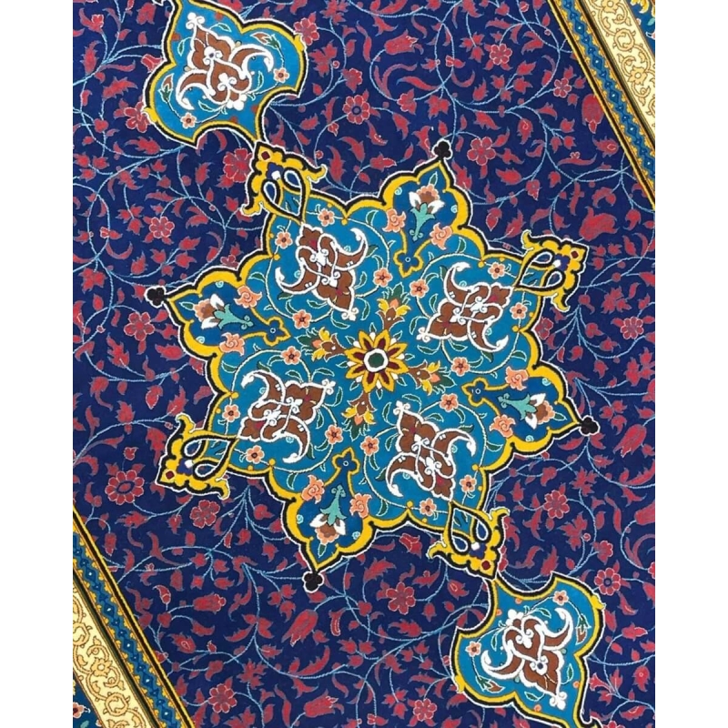 "Close-up of intricate floral medallion on Haghighie collector rug"