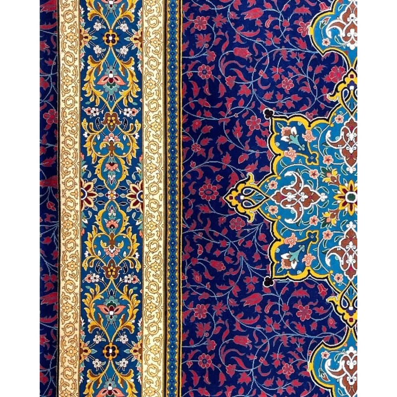 "Unique handmade wool and silk Isfahan rug by skilled artisan"