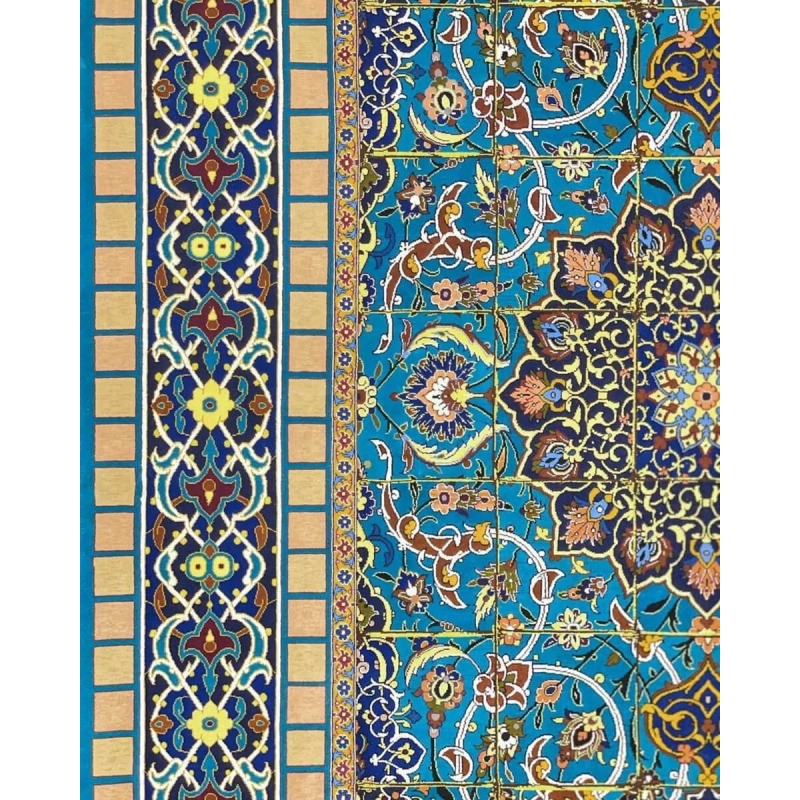 "Persian Isfahan rug with 1,000,000 knots per square meter, luxurious wool and silk pile."