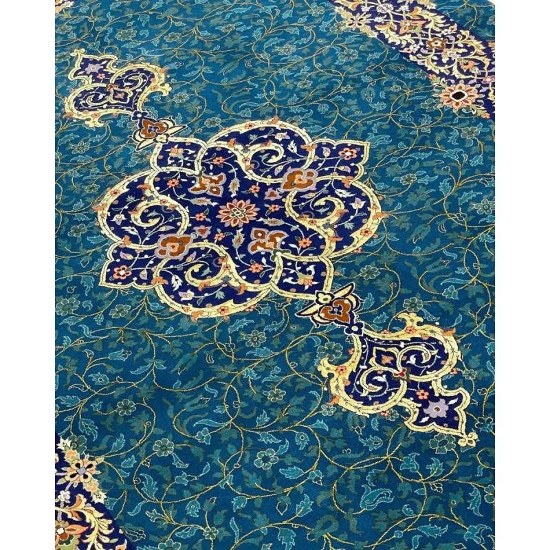 "Detailed view of Persian rug’s unique pattern and fine knot density"