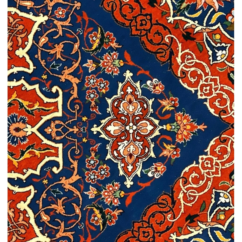 Exquisite round Persian carpet with a medallion motif and rich gold detailing.