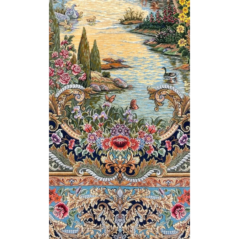 "Mirzaie Pictorial Persian rug – High knot density, 1,210,000 knots per square meter, silk warp"