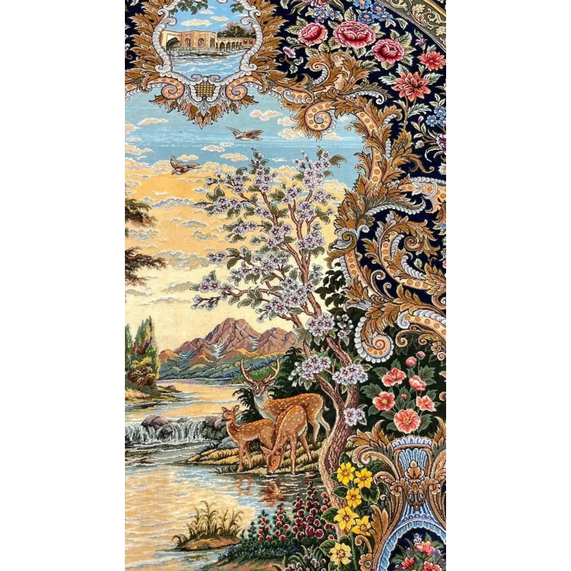 "Mirzaie’s handcrafted Persian rug – Wool and silk blend, Isfahan origin, 230x160 cm, available online"