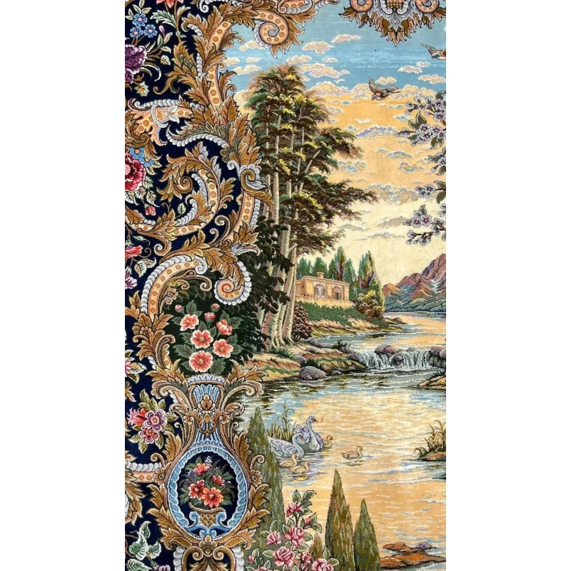 "Persian rug for sale – Luxurious wool and silk, hand-knotted by Mirzaie, 7.5x5.2 feet, 5 mm thick"