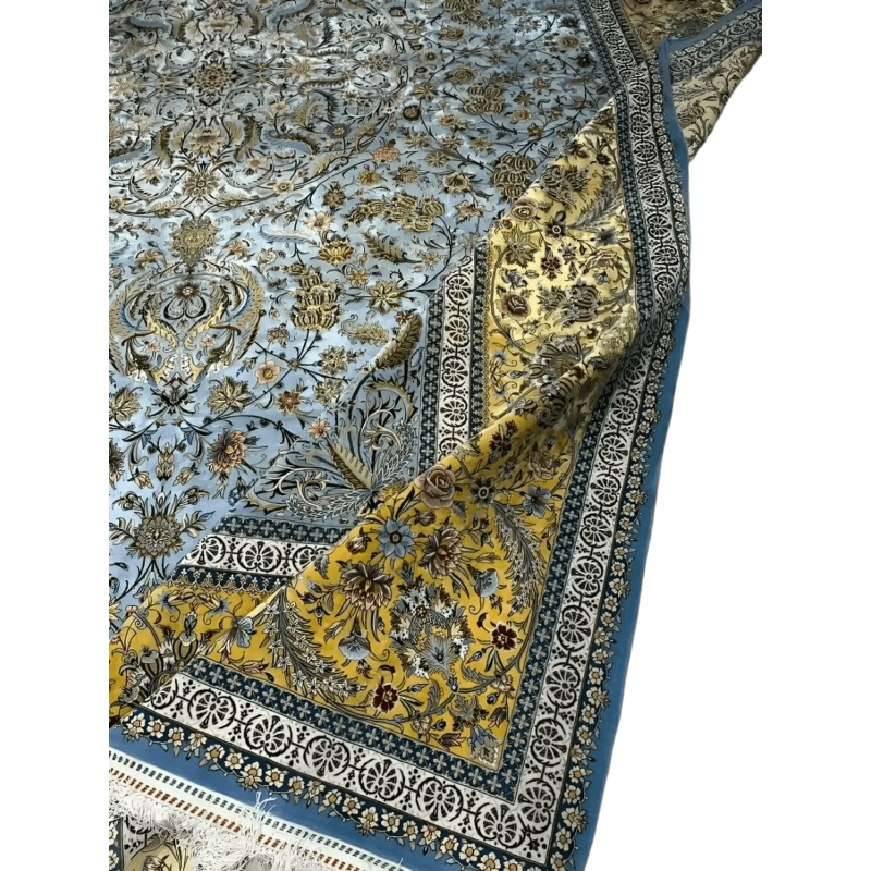"High-quality hand-knotted Persian rug, showcasing traditional floral designs and bold colors, made by skilled artisans in Iran."