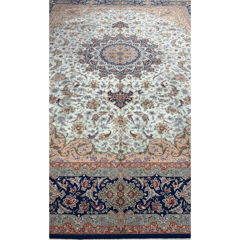 "Masterpiece Persian rug, 400x300 cm, made in Isfahan, ideal for elegant home décor."