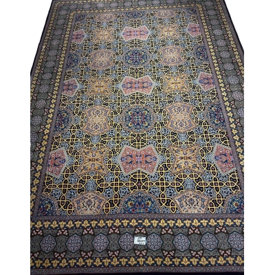  Exquisite hand-knotted Isfahan Persian area rug, crafted from wool and silk by Master Haghighie. Measuring 382x273 cm (12.5x9 feet) with a knot density of 870,000 per square meter, this luxurious rug brings elegance and tradition to any room.

