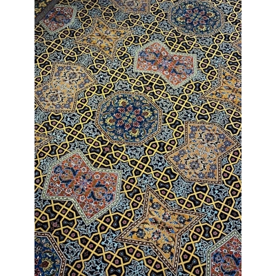 Stunning Isfahan Persian area rug, featuring a blend of wool and silk. With a size of 382x273 cm (12.5x9 feet) and a hand-knotted design, this unique rug showcases timeless elegance and a knot density of 870,000 per square meter