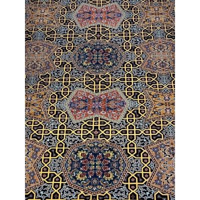 Luxurious Isfahan Persian area rug, hand-knotted with wool and silk for a refined texture. This 382x273 cm (12.5x9 feet) rug, crafted by Master Haghighie, offers a stunning addition to any space with its intricate design and exceptional knot density.