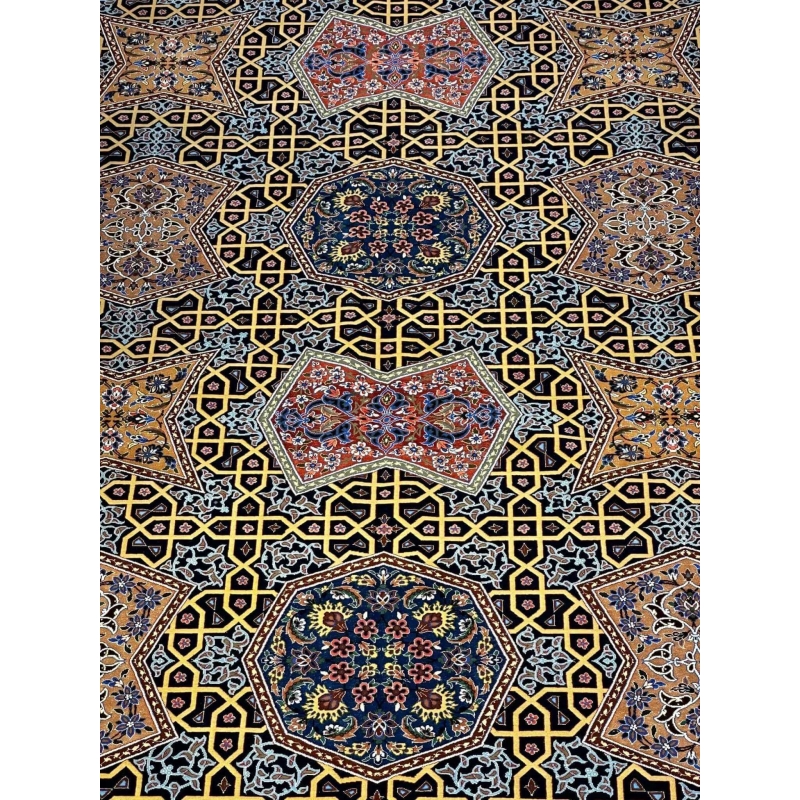 Luxurious Isfahan Persian area rug, hand-knotted with wool and silk for a refined texture. This 382x273 cm (12.5x9 feet) rug, crafted by Master Haghighie, offers a stunning addition to any space with its intricate design and exceptional knot density.