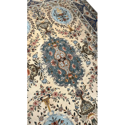 "Sophisticated Persian rug with intricate floral designs, blending tradition with contemporary style."