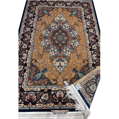 "Artistic Persian rug with floral and traditional motifs, handmade in Iran"