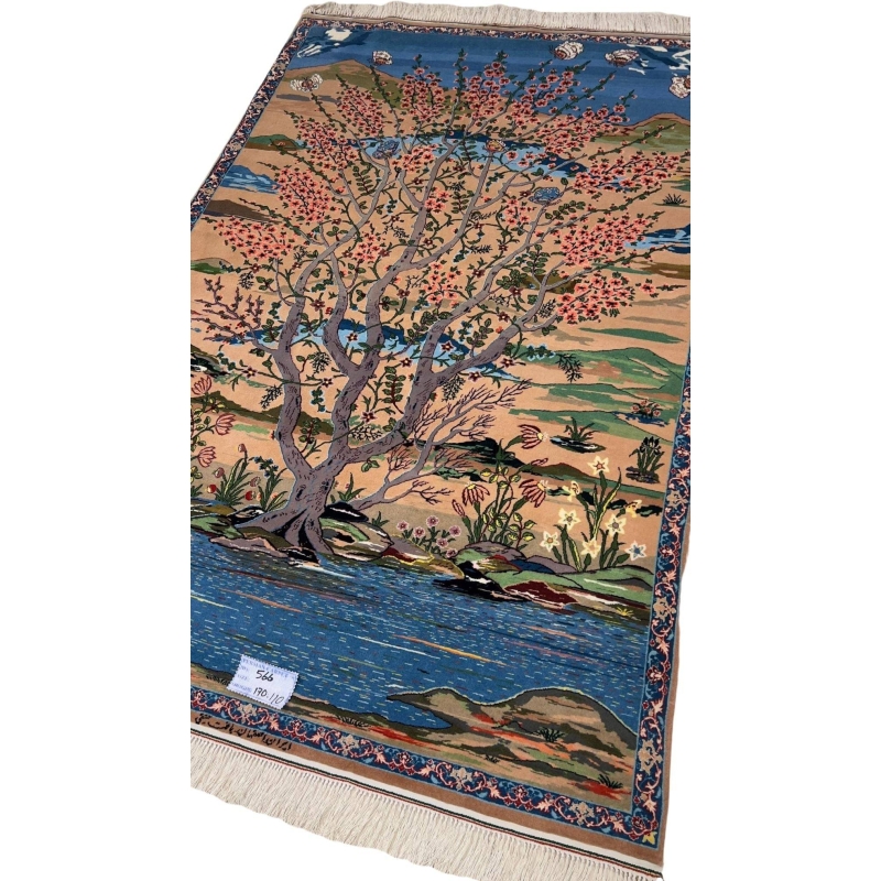"Unique Isfahan rug with intricate knot density, handwoven by Master Haghighie."