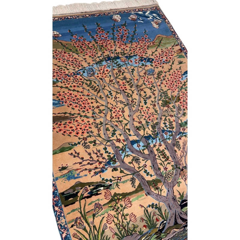 "170x110 cm Persian rug showcasing picturesque nature and fine Persian craftsmanship."