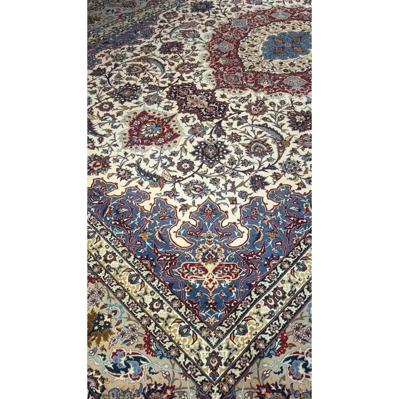 "Hand-knotted Persian rug showcasing detailed floral patterns."