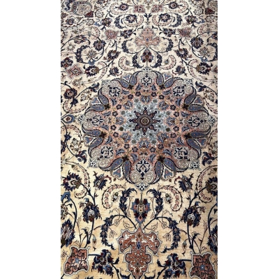 Detailed view of the intricate medallion on the Handcrafted Silk Rufugaran Rug