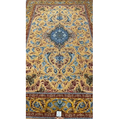 Mohaghegh's high-density silk carpet adorned with elaborate traditional designs
