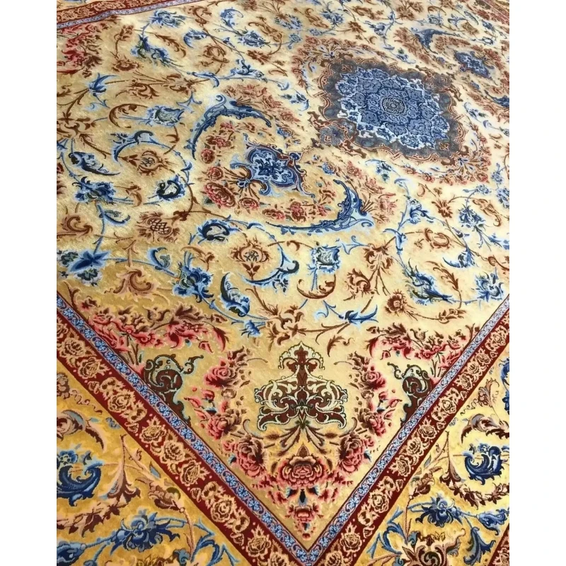 Exquisite Mohaghegh silk carpet with a rich blend of blue, red, and yellow hues