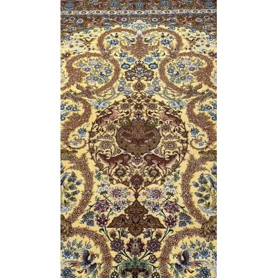 Golden Silk Rug from Dardashtie with intricate floral motifs throughout