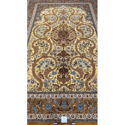 Dardashtie Golden Silk Rug featuring a prominent central medallion pattern