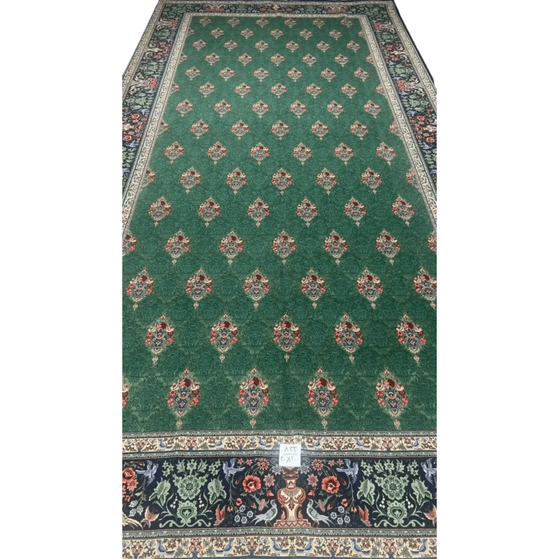 Full view of the unique 400 cm x 200 cm high knot density rug with elaborate floral motifs