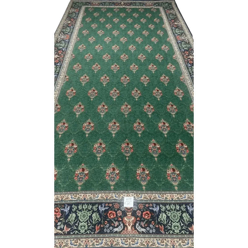 Full view of the unique 400 cm x 200 cm high knot density rug with elaborate floral motifs