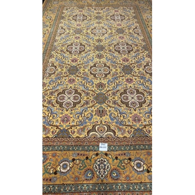 Handcrafted wool and silk carpet by Master Weaver Haghieghie with intricate patterns